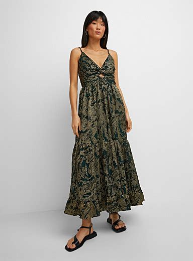 Forest Green Paisley Flared Long Dress Icône Sundress Simons