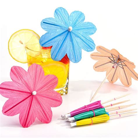 Pieces Flowers Umbrellas Cocktail Umbrella Picks Drink Parasol