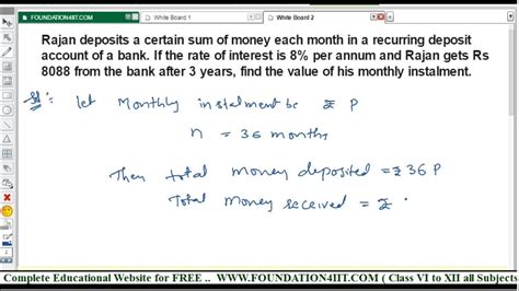 Calculation Of Monthly Instalment On Recurring Deposit Class 10 Maths Icse Youtube