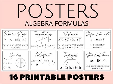 Math Formula Posters, Algebra I, Algebra II, Equations Posters, Area Posters, Classroom Decor ...