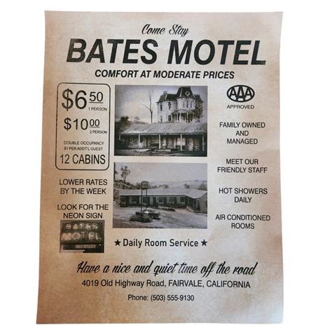 Bates Motel Flyer and Movie Poster on Aged Paper, Shower at Your Own ...