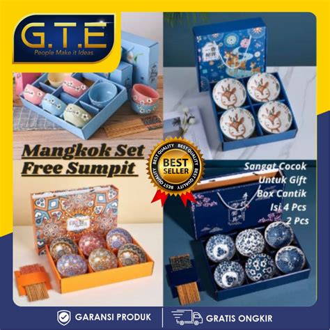 Jual Gte Souvenir Mangkok Set Peralatan Makan Porselen Biru Dan Putih