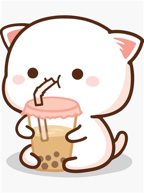 Peach And Goma Mochi Cat Bubble Tea Sticker For Sale By Misoshop