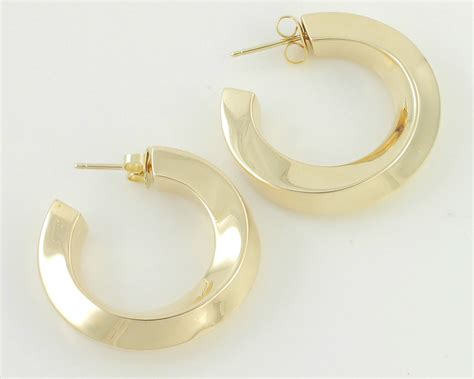 Vintage Tiffany And Co Gold Earrings 14k Beveled Twist Hoop Earrings 585 Yellow Gold 295 Mm