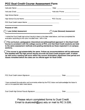 Fillable Online Pcc PCC Dual Credit Course Assessment Form Please