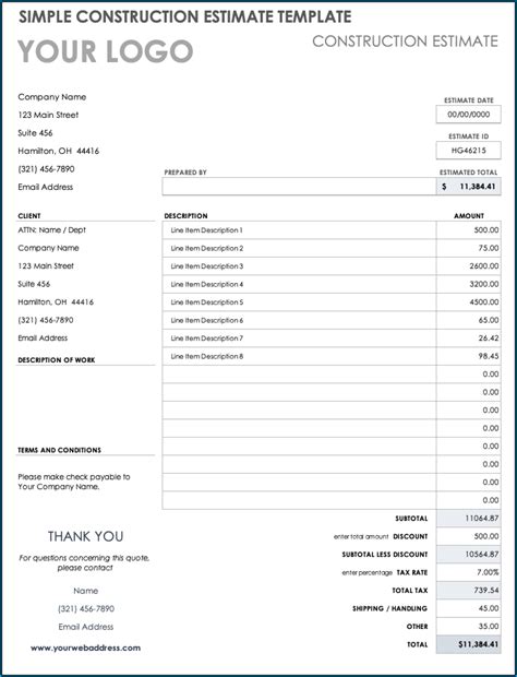 Printable Contractor Estimate Template