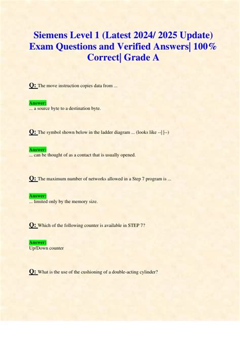 Siemens Level Latest Update Exam Questions And Verified