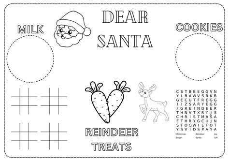 Milk And Cookies For Santa Printable Placemat Dear Santa Coloring