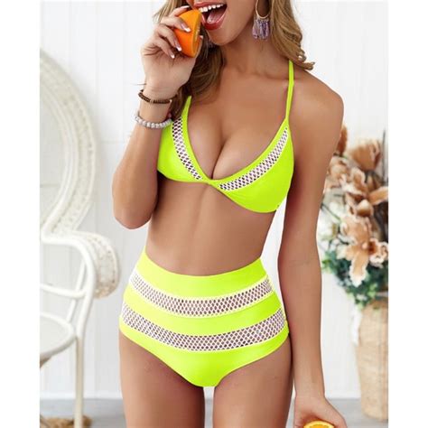 Swim New Yellow White Highwaist Triangle Bikini Set Poshmark