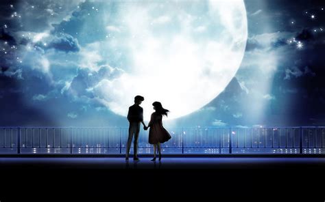 HD wallpaper: Anime Art Anime Couple Holding Hands Moonlight Desktop ...