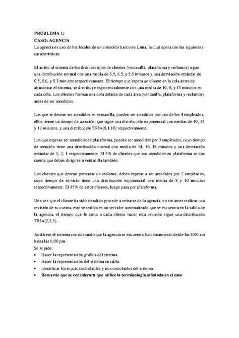 tipos pc1 Casos Practicar - PROBLEMA 1: CASO: AGENCIA La agencia es uno