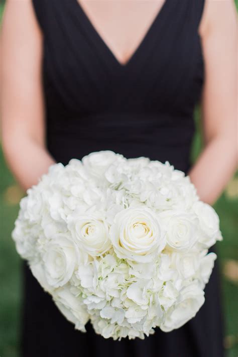 Classic White Rose Hydrangea Bridesmaid Bouquet