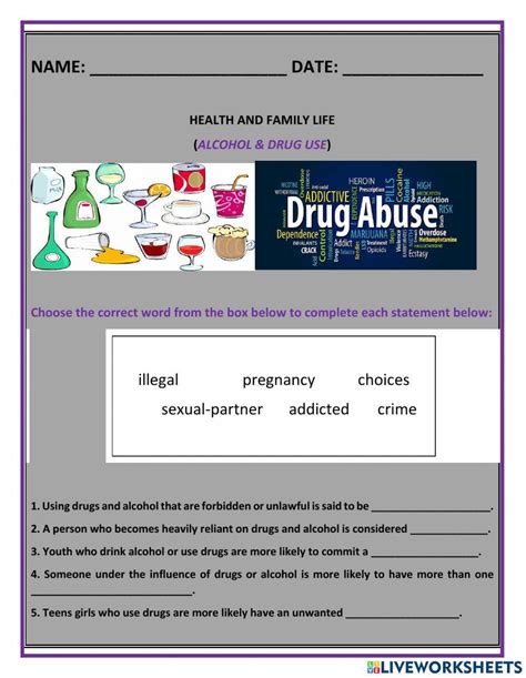 Drugs And Alcohol Worksheet Wordmint Worksheets Library