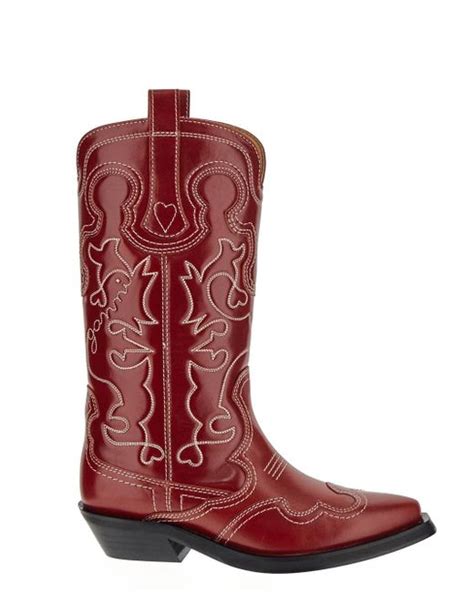 Ganni Texan Red Boots | Lyst