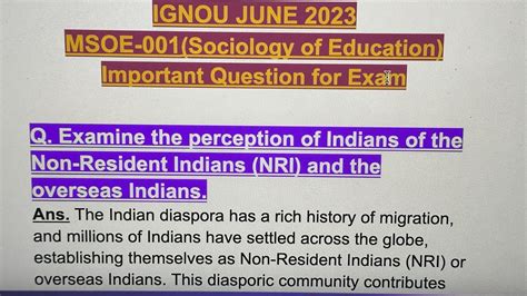 IGNOU JUNE 2023MSOE 002 Important Exam Question Perception Of Indians