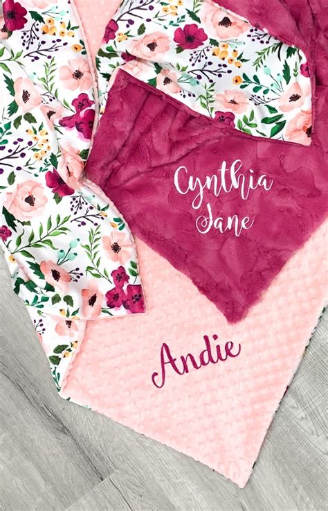 Floral Personalized Baby Blanket Minky Floral Baby Blanket Etsy