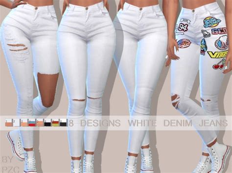 The Sims Resource Hamptons White Denim Jeans By Pinkzombiecupcakes