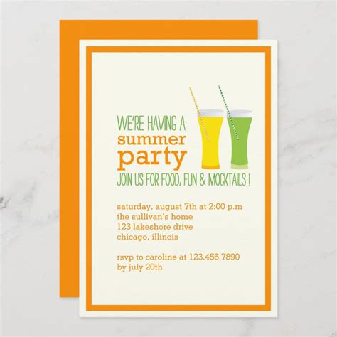 Summer Mocktails And Juices Party Invitation Zazzle