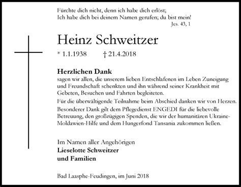 Traueranzeigen Von Heinz Schweitzer Trauer In NRW De