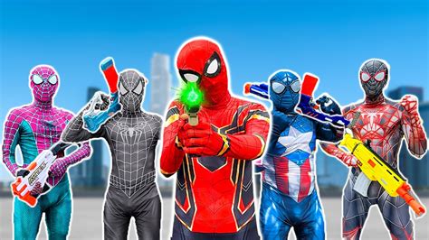 PRO 5 SUPERHERO TEAM Hey Spider Man Go To Trainning Nerf Gun