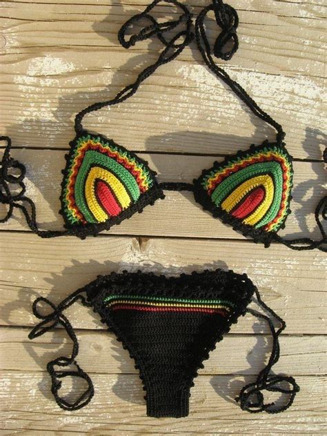 Crochet Bikini Set High Hip Rasta Crochet Bikini Red Yellow Green Bikini Crochet Jamaican Bikini