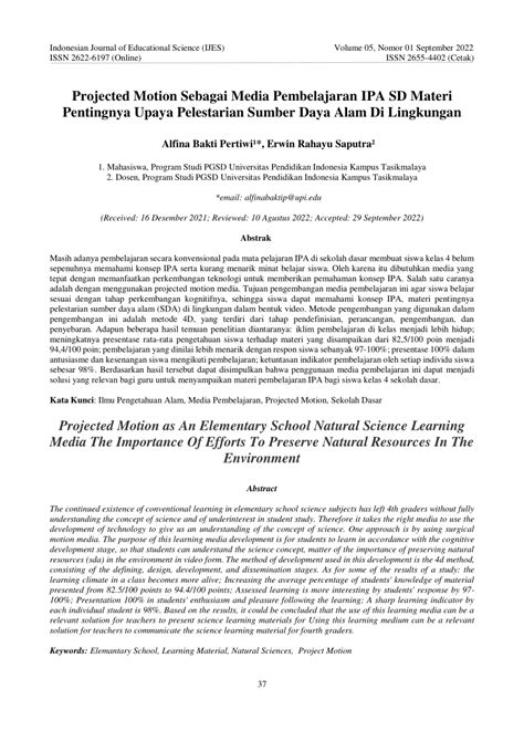 Pdf A Projected Motion Sebagai Media Pembelajaran Ipa Sd Materi