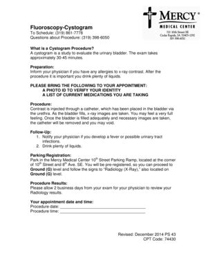 Fillable Online Cystogram Procedure - Mercy Medical Center Fax Email ...