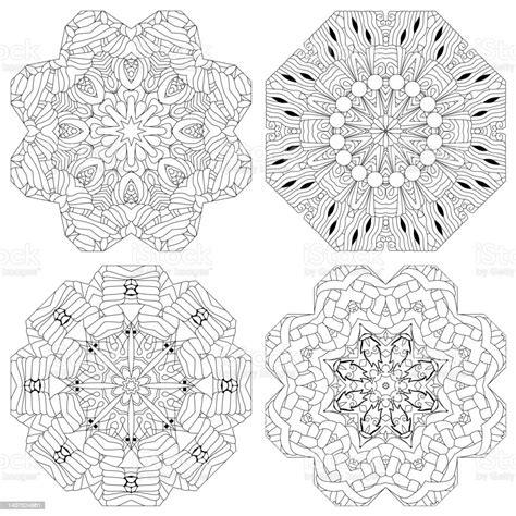 Handgezeichnetes Zentangleset Von 4 Mandalas Zum Ausmalen Stock Vektor Art Und Mehr Bilder Von