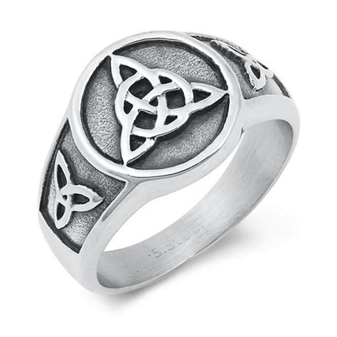 Stainless Steel Celtic Signet Ring Triquetra Trinity Knot Rings For