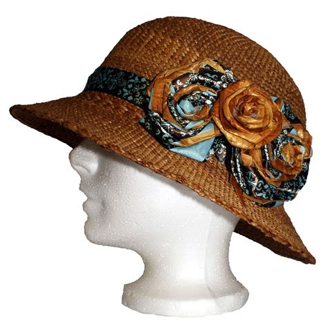 Red Cedar Bark Clochebell Hat With Cedar Bark And Ribbon Roses