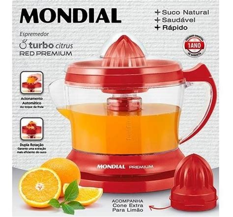 Espremedor Laranja Limão Vermelho Premium Mondial 220v Parcelamento