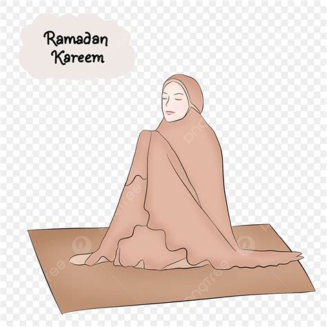 Hand Drawn Illustration Muslim Girl Praying In Ramadan Wearing Salem