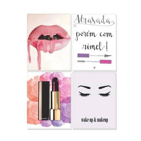 Quadro Maquiagem Batom Boca Make Up 40X50 MadeiraMadeira