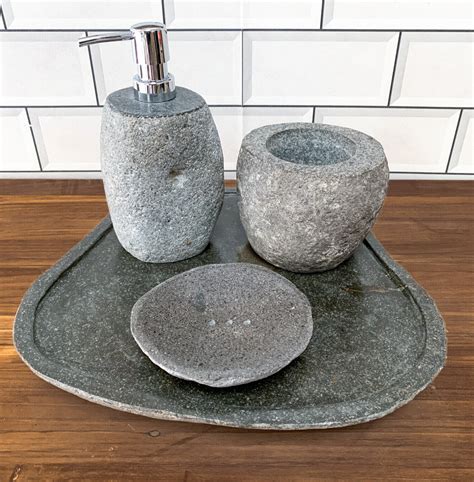 Bathroom Accessory Set Natural River Stone Stunning Set