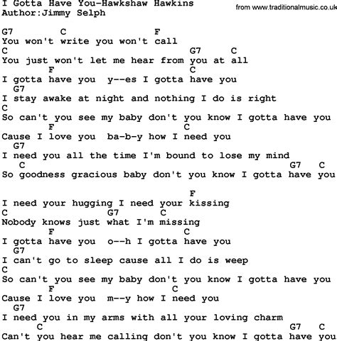 Country Music I Gotta Have You Hawkshaw Hawkins Lyrics And Chords