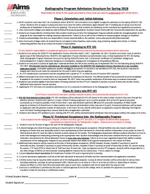 Fillable Online Radiography Program Admission Structure For Spring