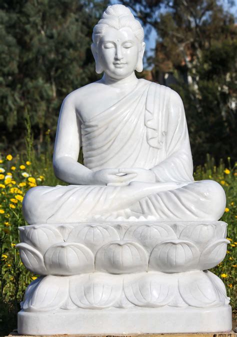 4 Foot Tall White Marble Dhyana Mudra Meditating Gandhara Garden Buddha