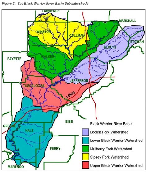 Black Warrior Riverkeeper Map Subwatersheds Of The Black Warrior Basin