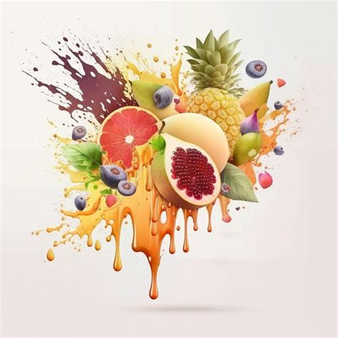 Realistic Fruits Juice Splash Burst Composition Premium Ai Generated Image