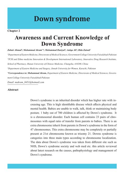 (PDF) Awareness and Current Knowledge of Down Syndrome Down syndrome