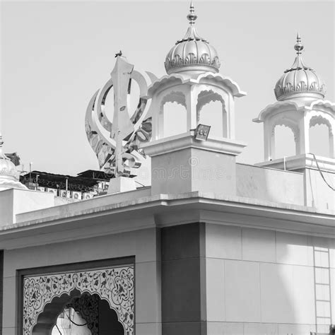 Khanda Sikh Holy Religious Symbol At Gurudwara Entrance With Bright