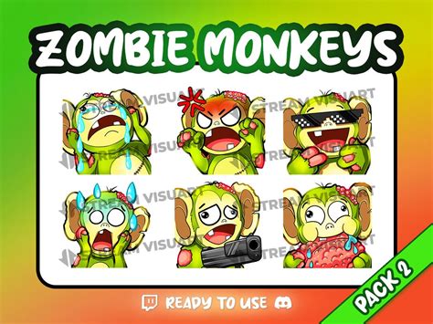 Zombie Monkeys Pack 2 Twitch Emotes Pack 6x Undead Primates Funny