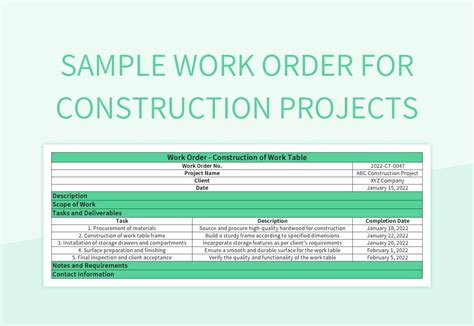 sample work order templates  google sheets  microsoft excel