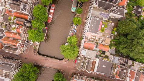 Aerial view of canal, Amsterdam, the Netherlands - Stock Image - F040 ...