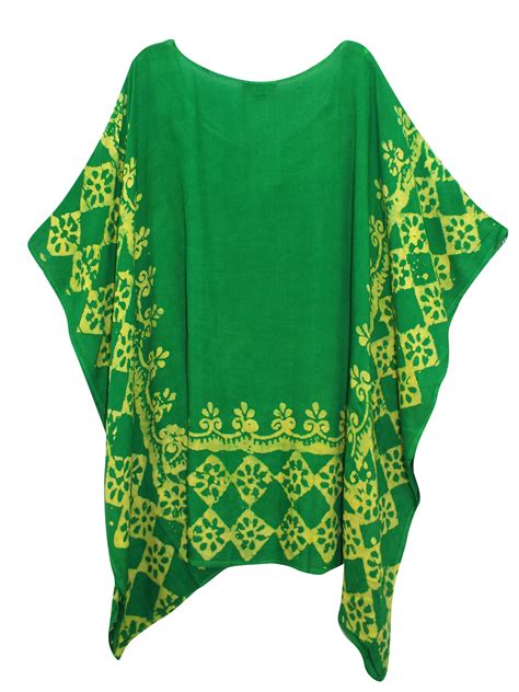 Eaonplus Green Embroidered Batik Print Kaftan Tunic Top Plus Size 16