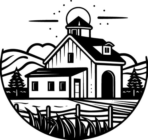 Farmhouse, Black and White Vector illustration 27724542 Vector Art at ...