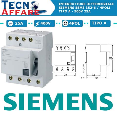 Interruttore Differenziale A Poli P Ma Tipo A V Siemens Sm