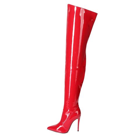 Giaro Arabella Red Shiny Thigh Boots Bootilicious Style Shoebidoo