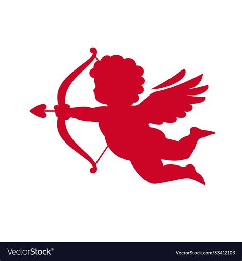 Red Silhouette Cupid Aiming A Bow And Arrow Vector Image