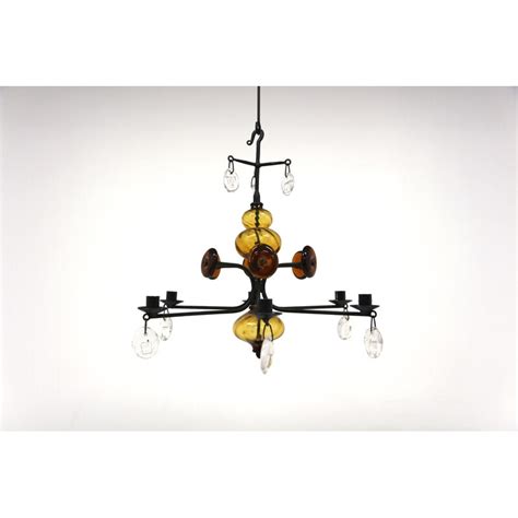 Vintage Glass Chandelier By Erik H Glund For Boda Glasbruk And Smide